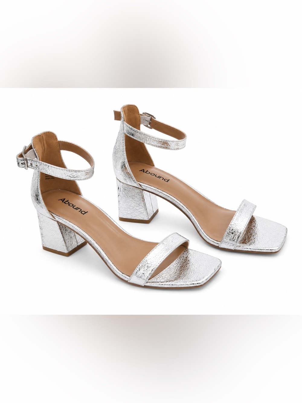Abound Silver Crinkle Block Heels with Ankle Strap size 7 women